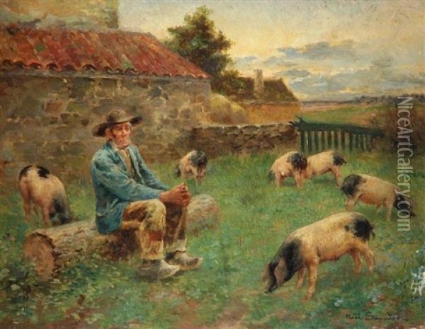 Le Gardien De Cochon Oil Painting - Noel Saunier
