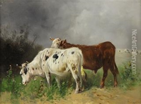 Two Bulls In A Pasture Oil Painting - Rosa Bonheur
