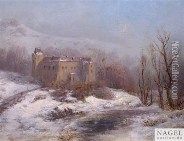 Schloss In Winterlicher Landschaft Oil Painting - August Bedrich Piepenhagen