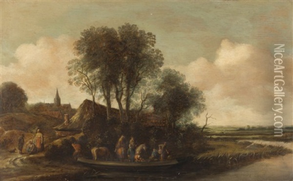 Flusslandschaft Mit Reitern Und Pferden In Einem Boot Oil Painting - Pieter De Molijn