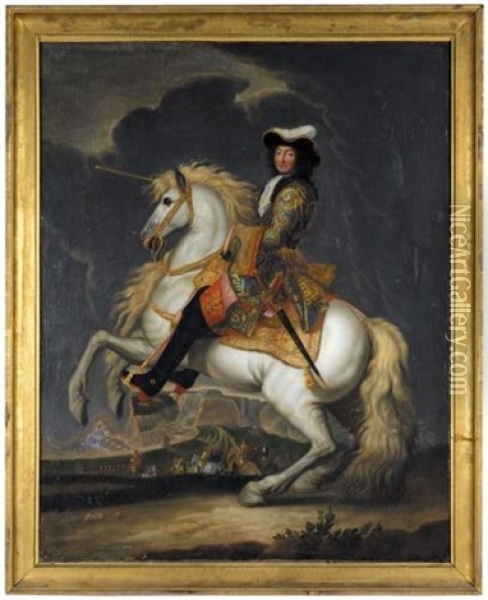 Portrait Of King Louis Xiv Of France On Horseback Oil Painting - Adam Frans van der Meulen