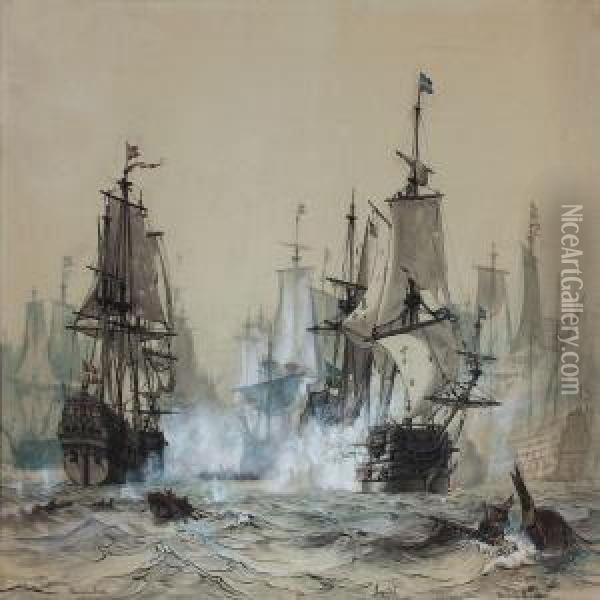 Slaget Under Oland Oil Painting - Vilhelm Karl Ferd. Arnesen