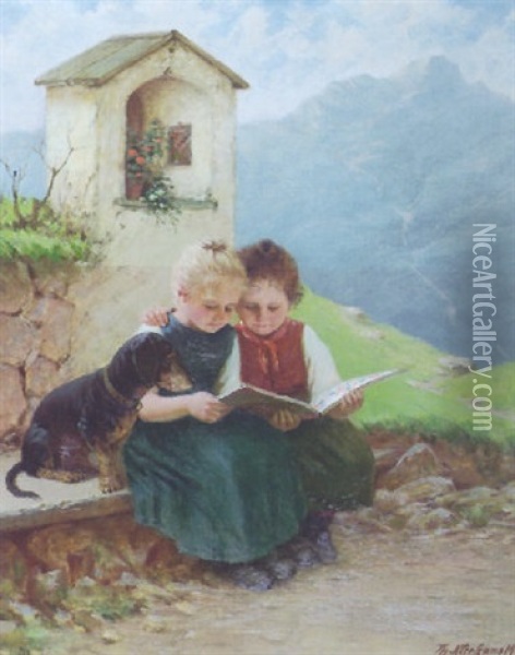 A Children's Story Oil Painting - Theodor Kleehaas