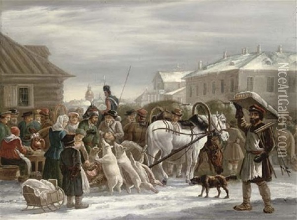Bazaar On Sennaya Oil Painting - Vladimir Donatovitch Orlovsky