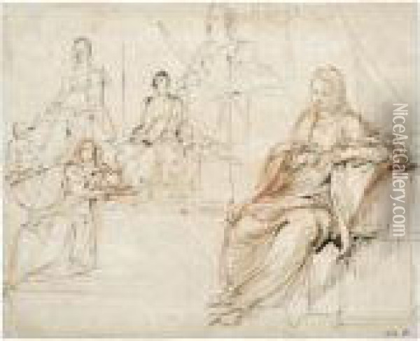 A Sheet Of Studies For A Seated Virgin Oil Painting - Guido Reni