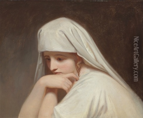 Portrait Of Emma, Lady Hamilton, As Contemplation Oil Painting - George Romney