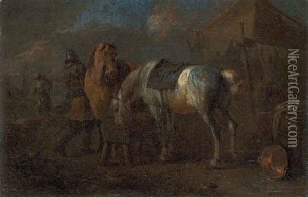 Feldlager Mit Soldaten Und Pferden Oil Painting - Pieter van Bloemen