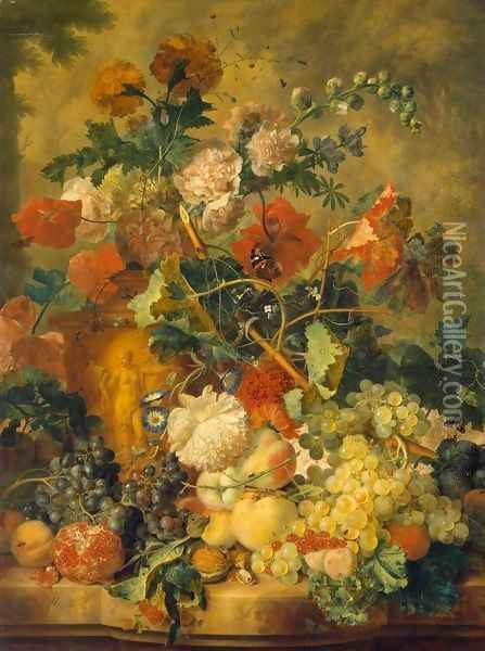 Flowers and Fruit 2 Oil Painting - Jan Van Huysum