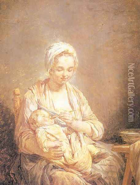 A Mother Feeding her Child 1774 Oil Painting - Nicolas-Bernard Lepicier