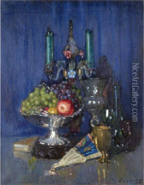 Still Life With Fruit And A Venetian Candelabra Oil Painting - Patrick William Adam