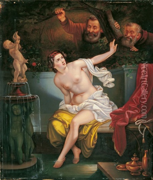 Susanna Und Die Beiden Alten Oil Painting - Moritz Daniel Oppenheim