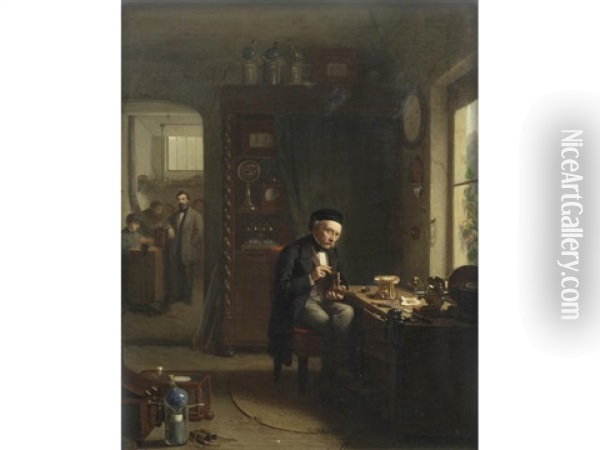 The Clock Maker Oil Painting - Theodore Bernard de Heuvel