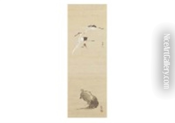 Crane And Turtle Oil Painting - Hashimoto Gaho