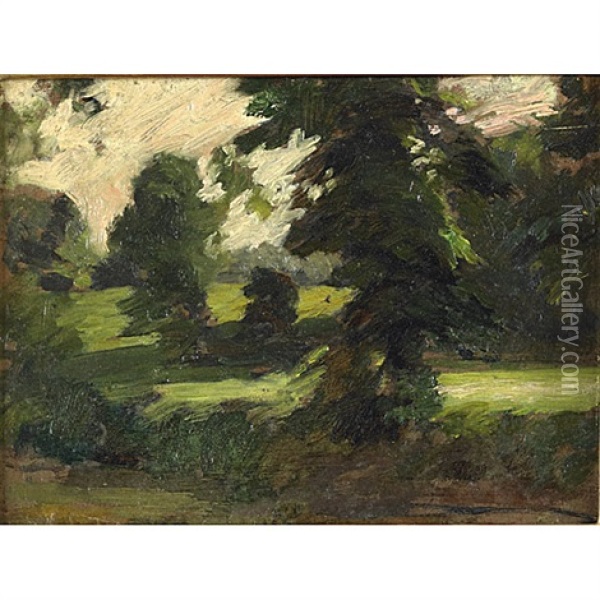 Untitled (landscape With Large Dark Trees)(+ 3 Others; 4 Works) Oil Painting - Thomas Anshutz