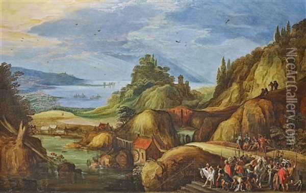 Felslandschaft Mit Der Heilung Des Naaman Oil Painting - Joos de Momper the Younger