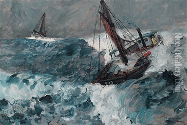 Fischkutter In Sturmischer See Oil Painting - Niels Hansen