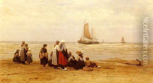 Seeing Off The Fisherman Oil Painting - Philippe Lodowyck Jacob Sadee