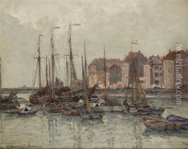 Voiliers Au Port Oil Painting - Wilhelm Hambuechen