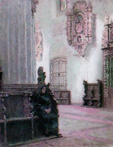 Marienkirche, Interieur Oil Painting - Ernst Wilhelm Mueller-Schoenefeld