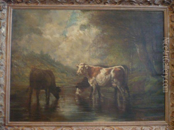 Vaches En Bord De Riviere Oil Painting - Theodore Levigne