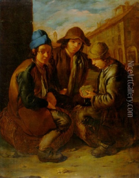 Urchins Playing Cards Oil Painting - Giacomo Ceruti