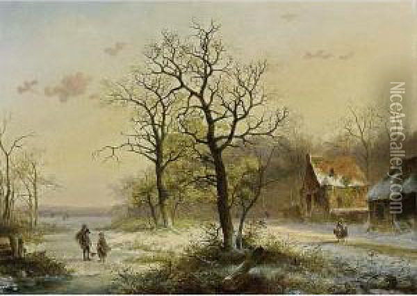 Conversing Figures On A Frozen Ditch Oil Painting - Jan Evert Morel