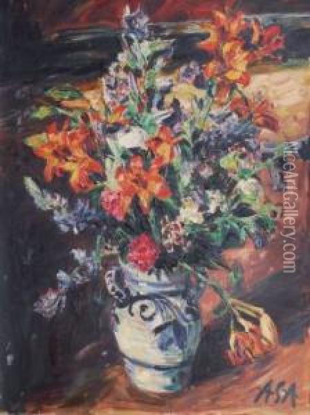 Groser Blumenstraus Oil Painting - Albert Schiestl-Arding