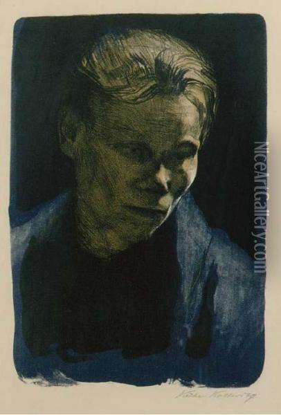 Brustbild Einer Arbeiterfrau Mit Blauem Tuch (klipstein 68;knesbeck 75) Oil Painting - Kathe Kollwitz