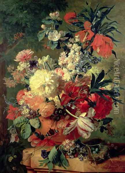 Flowers in a Vase Oil Painting - Jan Van Huysum