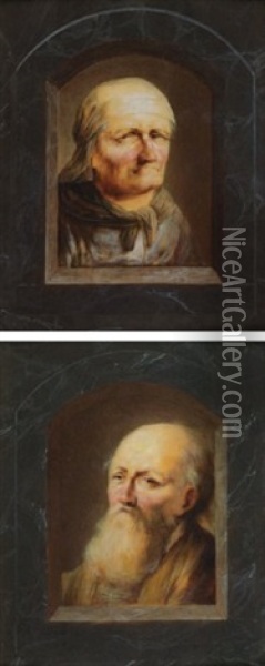 Portrait D'un Homme Derriere Une Fenetre En Trompe-l'oeil (+ Portrait D'une Dame Derriere Une Fenetre En Trompe-l'oeil; Pair) Oil Painting - Johann Conrad Seekatz