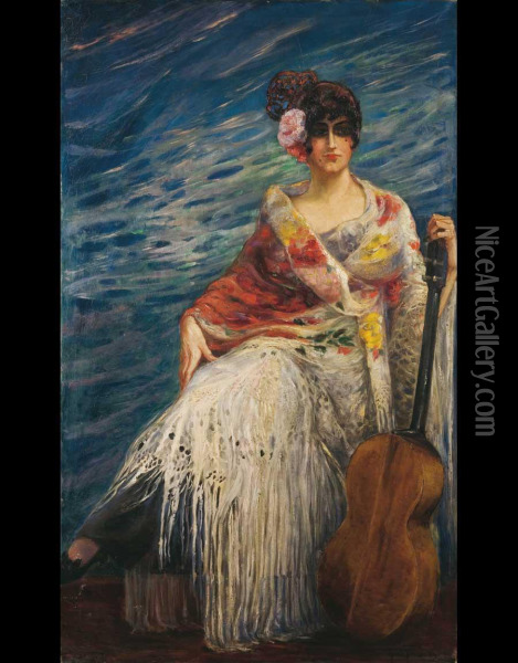 Donna Spagnola In Costume Con Chitarra Oil Painting - Giuseppe Ferrari