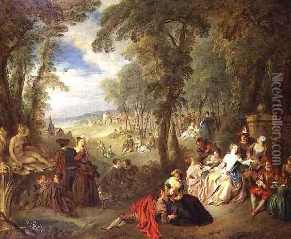 Fete in a Park, 1720s Oil Painting - Jean-Baptiste Joseph Pater