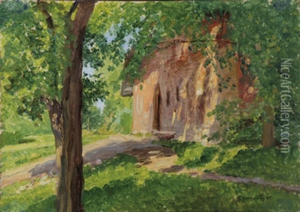 Kleines Haus In Baumbestandener Sommerlandschaft Oil Painting - Josef Jungwirth