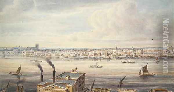 A fine View of London from Westminster Bridge to the Adelphi, 1837 Oil Painting - Gideon Yates