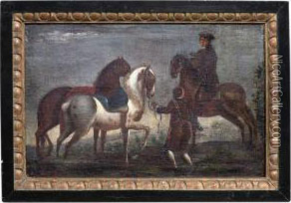 Reiter Mit Einem Falken Und Ein Bursche Mit Zwei Handpferden Oil Painting - Rugendas, Georg Philipp I
