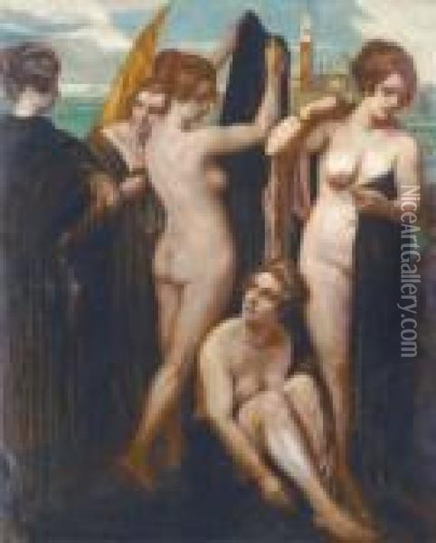 Bathers In The Lagoon, Venice Oil Painting - Emile Bernard