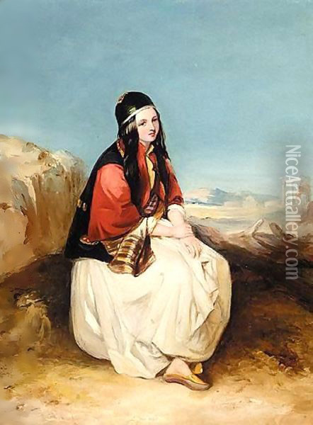Portrait Of A Lady In A Greek Landscape Oil Painting - Paul Falconer Poole