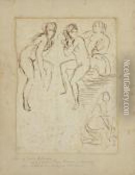 Etude De Quatre Figures Feminines Nues Oil Painting - Eugene Delacroix