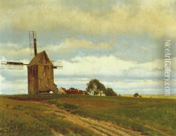 Landschaft Mit Windmuhle Oil Painting - Ferdinand Brunner