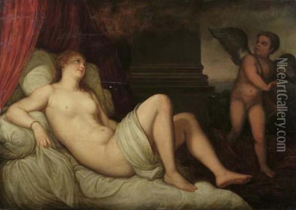 Venus Und Amor. Oil Painting - Tiziano Vecellio (Titian)