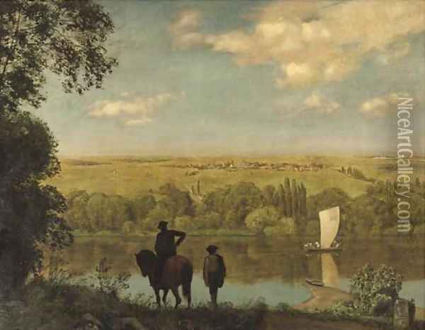 Mainlandschaft Rhenish landscape with a horseman Oil Painting - Hans Thoma