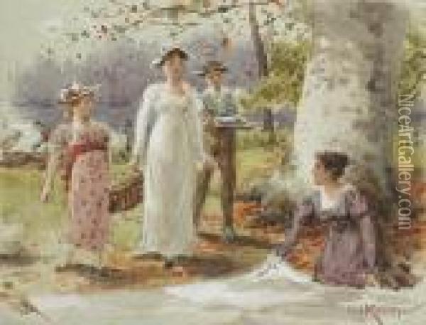 A Woodland Picnic Oil Painting - George Goodwin Kilburne
