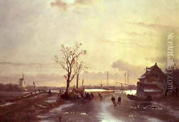 Winter Scene 1853 Oil Painting - J. Anton Mignon