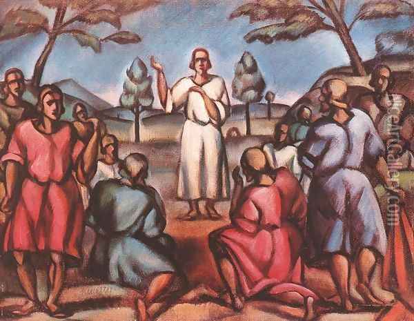 Sermon on the Mountain 1916 17 Oil Painting - Janos Kmetty