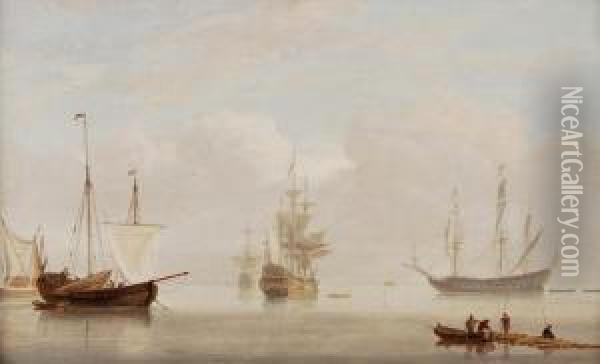Galleons Andother Shipping At Anchor Oil Painting - William Anderson