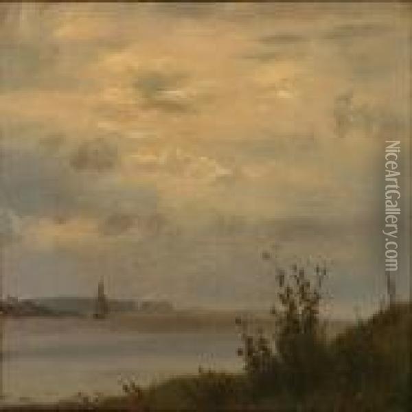 Coastal Scene From Lillebaelt, Denmark Oil Painting - J.E. Carl Rasmussen