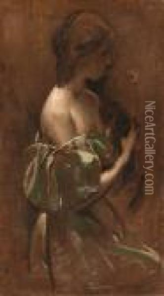 Portrait Of A Woman In An Off-the-shoulder Gown Oil Painting - John White Alexander