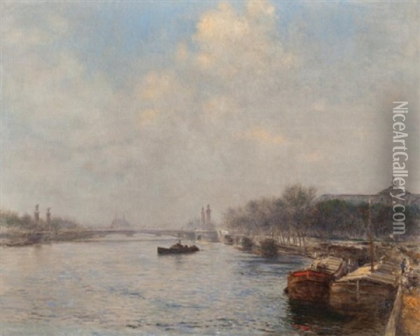 Alexandre Iii Bridge, Paris Oil Painting - Alexis Vollon