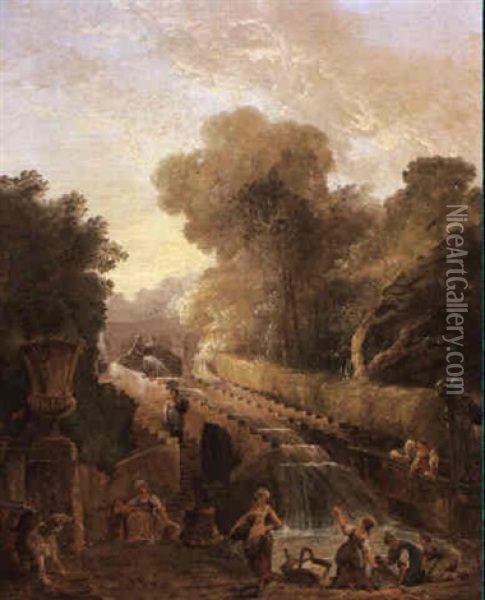 View Of The Cascade At The Villa D'este, Rome Oil Painting - Hubert Robert