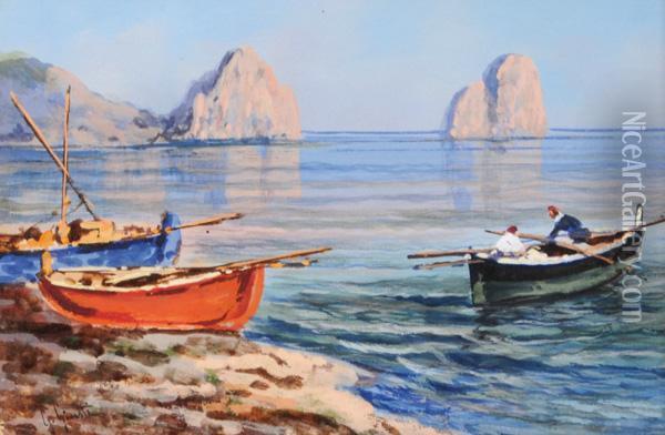 Barche A Capri Oil Painting - Guglielmo Giusti